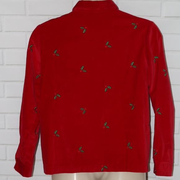 Christmas Quaker Factory Sz M Red Holly Jacket - Picture 5 of 7